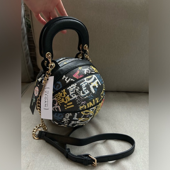 Handbags - Grafitti Basketball purse black crossbody bag vegan leather